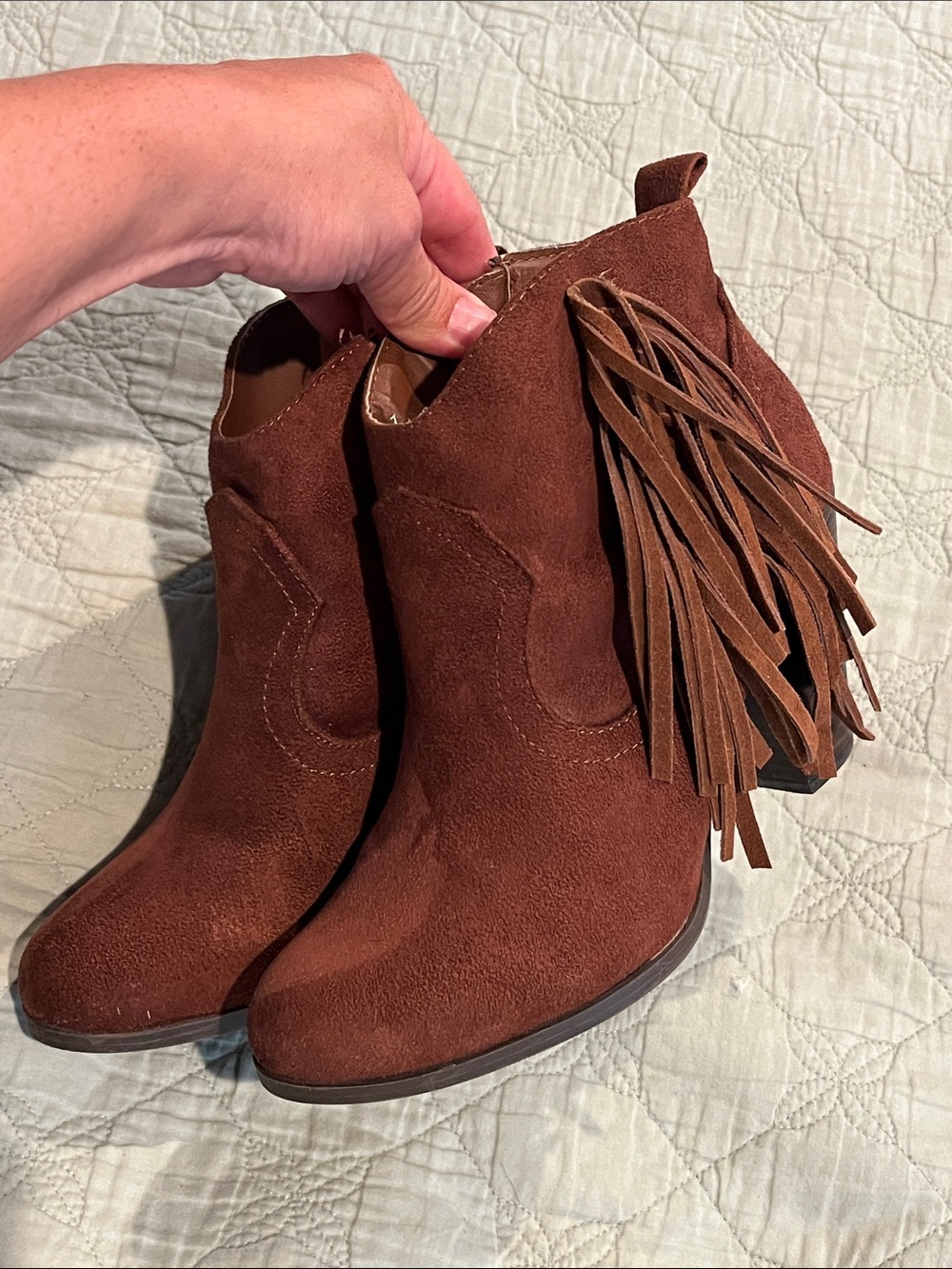 Leather Fringe Suede Ankle Boots in Rich Brown